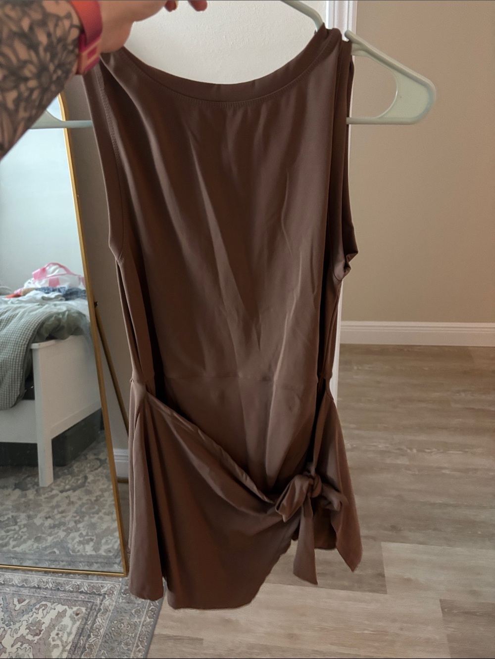 Sleeveless Mini Dress with Side Tie - Brown